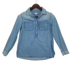 Talbots Petites P Chambray Shirt Cotton‎ Lyocell Blue Button Pullover Classic